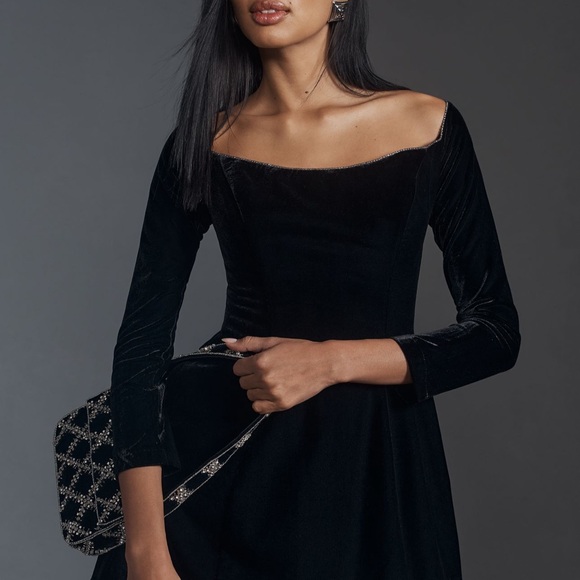 anthro black velvet dress By Anthropologie Strapless Velvet Burnout Dress